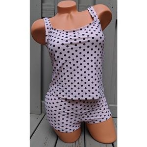 Catalina Pink Polka Dot Retro Tankini Short Set M